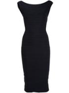 Hervé Léger Fitted Ribbed Dress, Women's, Size: Small, Black, Rayon/nylon/spandex/elastane