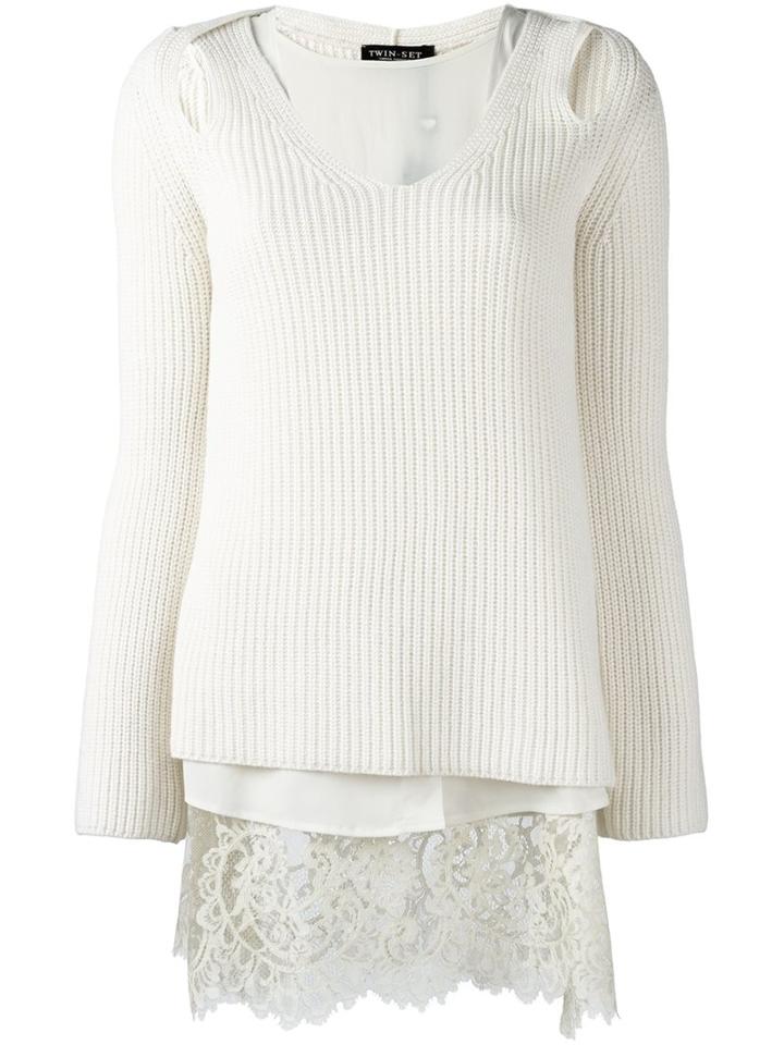 Twin-set Lace Hem Jumper, Women's, Size: Small, White, Polyamide/polyester/viscose/wool