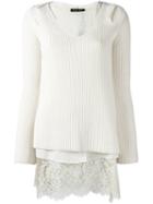Twin-set Lace Hem Jumper, Women's, Size: Small, White, Polyamide/polyester/viscose/wool