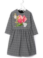 Dolce & Gabbana Kids Tulip Print Herringbone Dress, Girl's, Size: 10 Yrs, Black