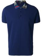 Fendi Striped Collar Polo Shirt, Men's, Size: 46, Blue, Cotton