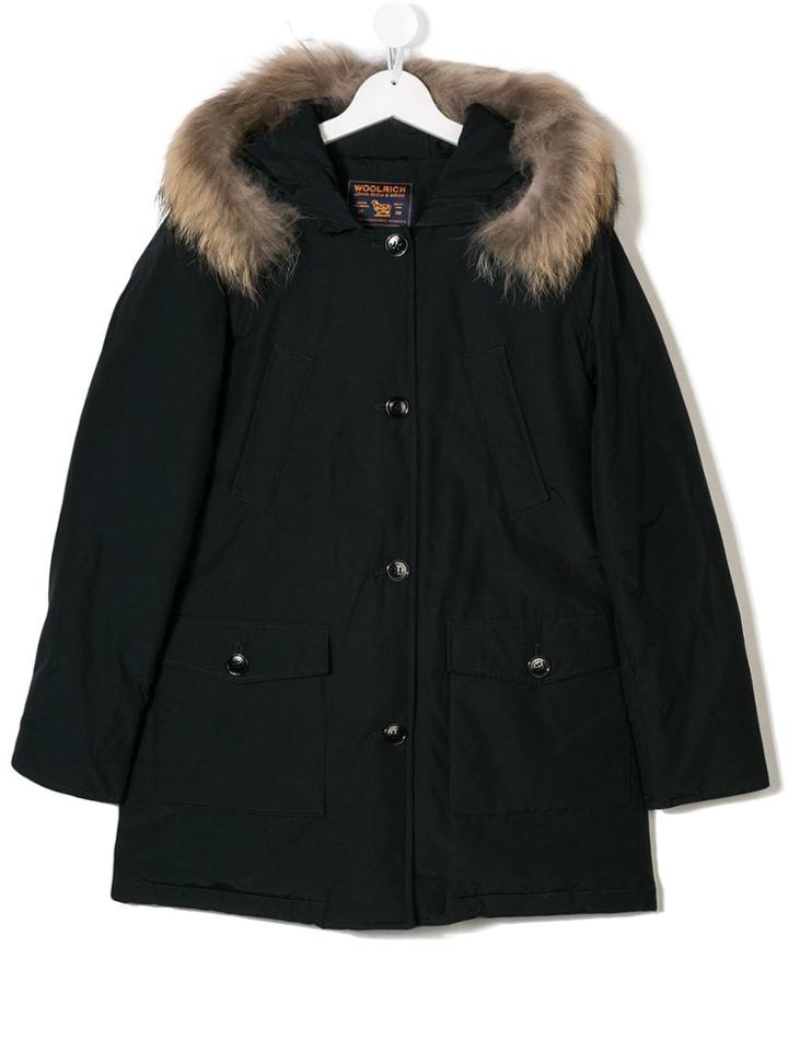 Woolrich Kids Teen Racoon Fur-trimmed Parka - Blue