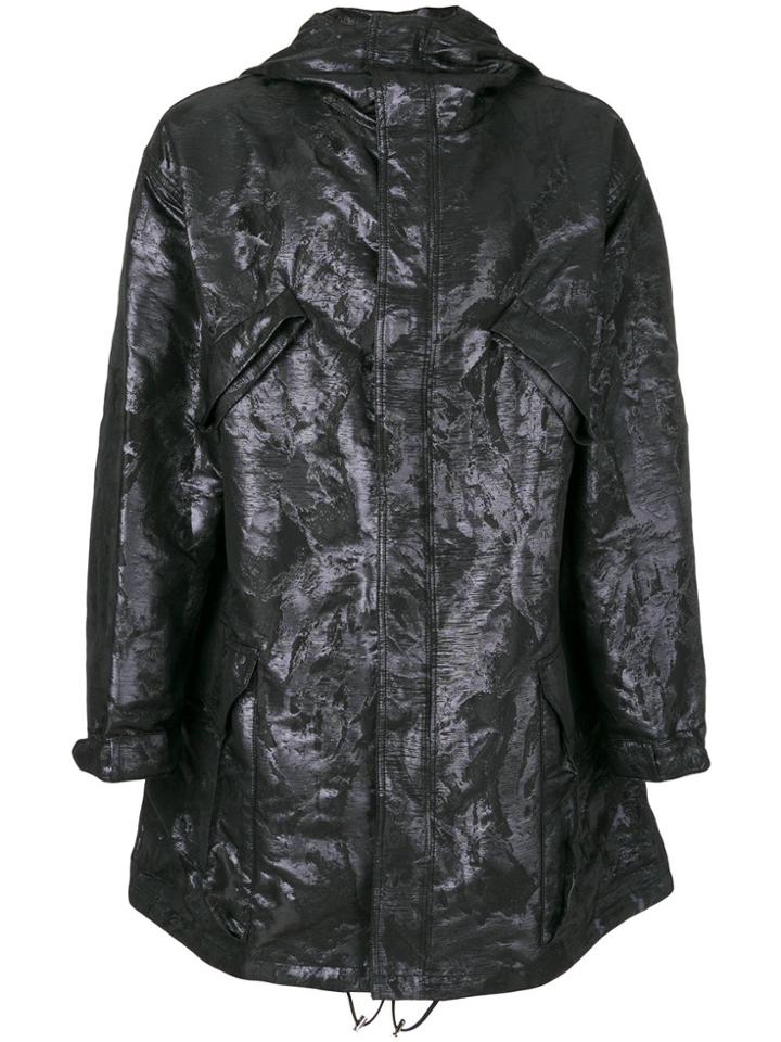 Rochas Textured Hooded Coat - Black