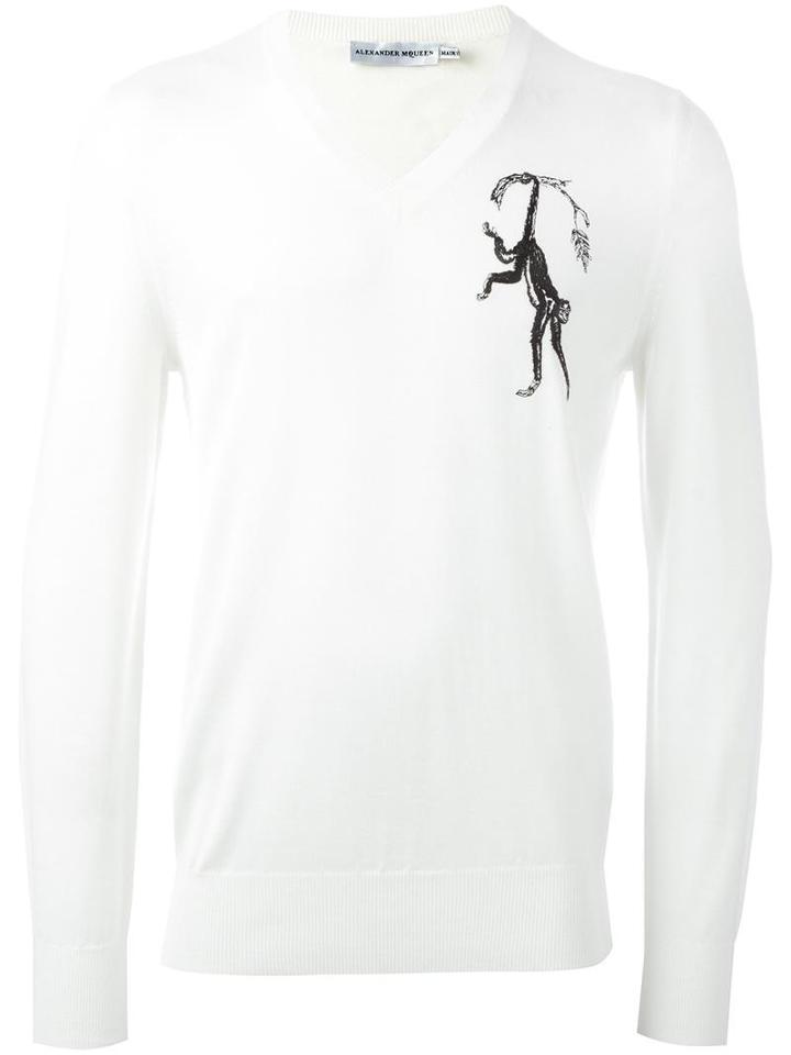 Alexander Mcqueen Monkey Embroidered Jumper, Men's, Size: Small, Nude/neutrals, Silk/wool