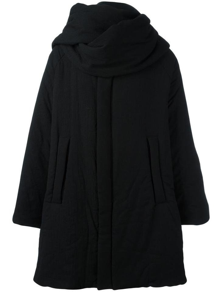 Yohji Yamamoto Scarf Neck Padded Coat, Men's, Size: 4, Black, Polyester/wool