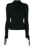 Elie Saab - Ribbed Lace-up Sleeve Jumper - Women - Polyamide/virgin Wool - 36, Black, Polyamide/virgin Wool