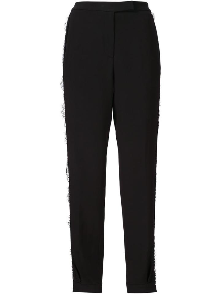Elie Saab Lace Trim Trousers, Women's, Size: 40, Black, Silk/elastodiene/polyamide/rayon