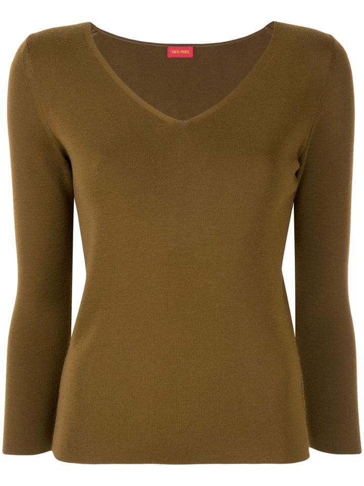 Des Prés Fine Knit V-neck Top - Green