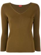 Des Prés Fine Knit V-neck Top - Green