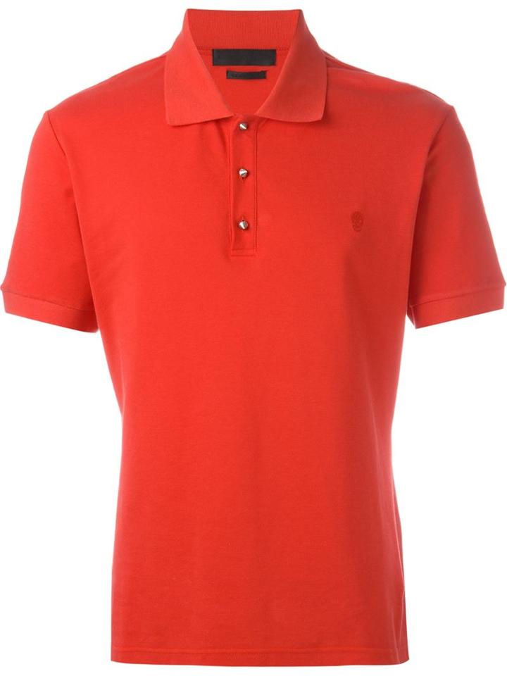 Alexander Mcqueen Spike Stud Placket Polo Shirt, Men's, Size: Xl, Red, Cotton