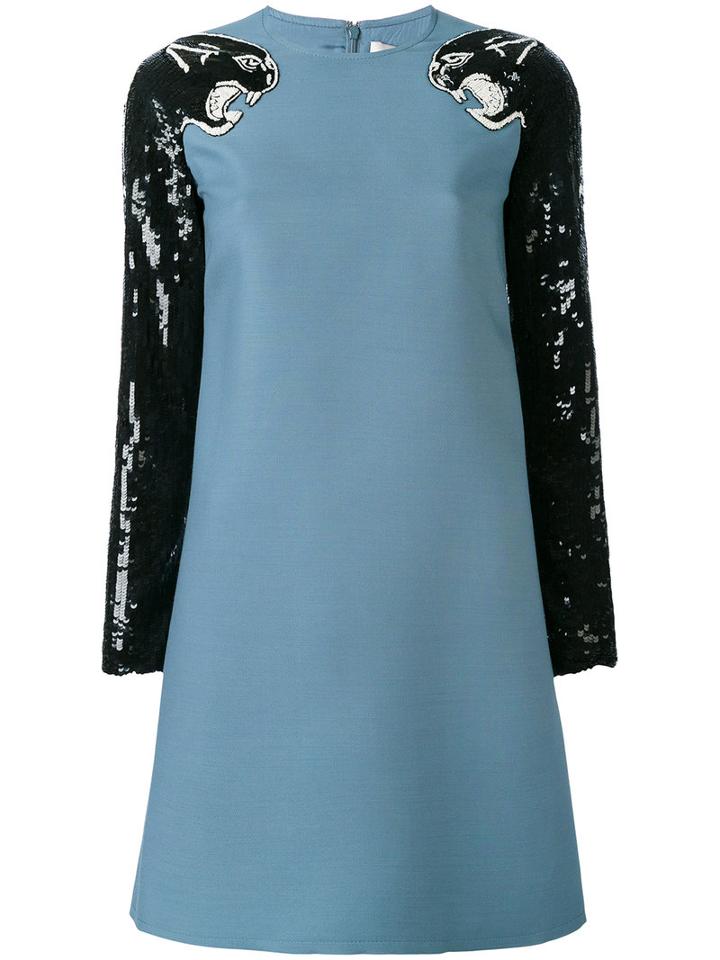 Valentino - Tiger Sequin Dress - Women - Silk/polyamide/virgin Wool - 40, Blue, Silk/polyamide/virgin Wool