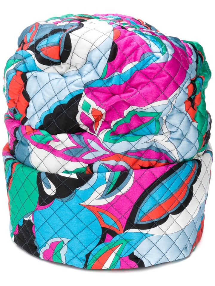 Emilio Pucci Roll Bottom Quilted Hat - Blue