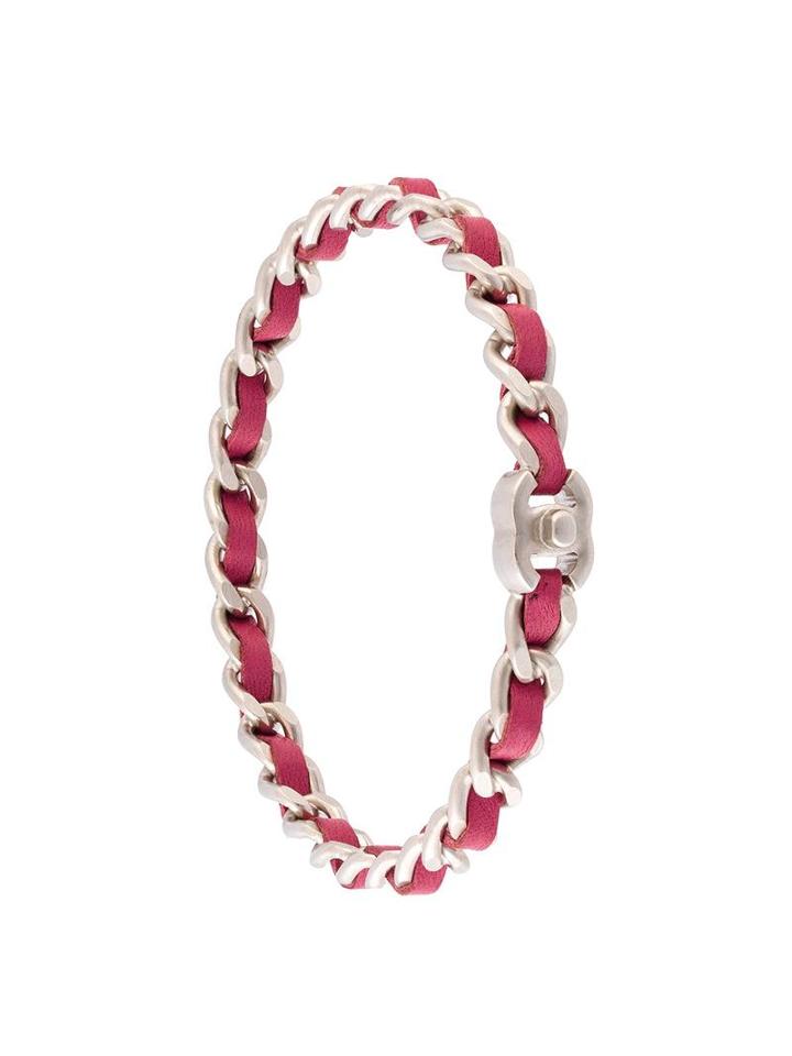 Chanel Vintage Woven Cc Turnlock Bracelet, Women's, Pink/purple