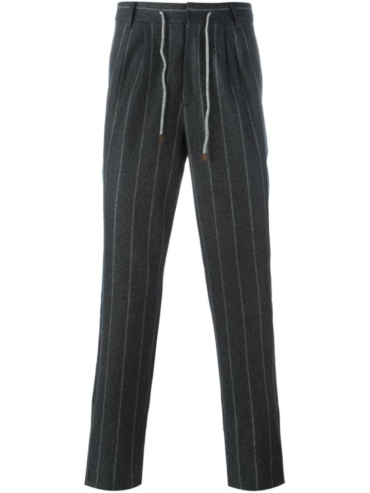 Brunello Cucinelli Pinstripe Trousers, Men's, Size: 50, Grey, Acetate/cupro/viscose/wool
