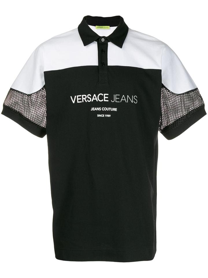 Versace Jeans Mesh Sleeve Polo Shirt - Black