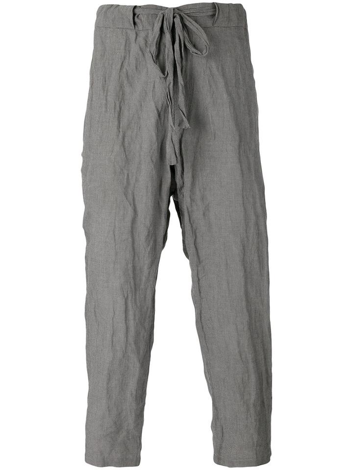 Ziggy Chen Checked Crinkled Trousers, Men's, Size: Small, Grey, Cotton