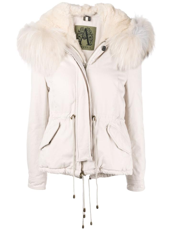 Alessandra Chamonix Racoon Fur Trimmed Hooded Parka - Nude & Neutrals