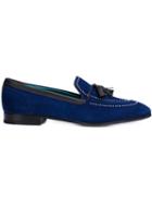 Louis Leeman Tassel Detail Slippers, Men's, Size: 41, Blue, Calf Suede