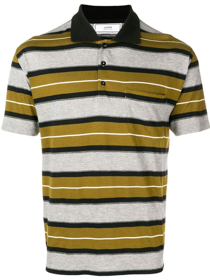 Ami Alexandre Mattiussi Short Sleeve Striped Polo Shirt With Ami Label