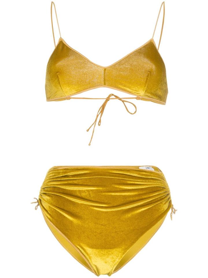 Oseree Ruched Velvet Bikini - Yellow