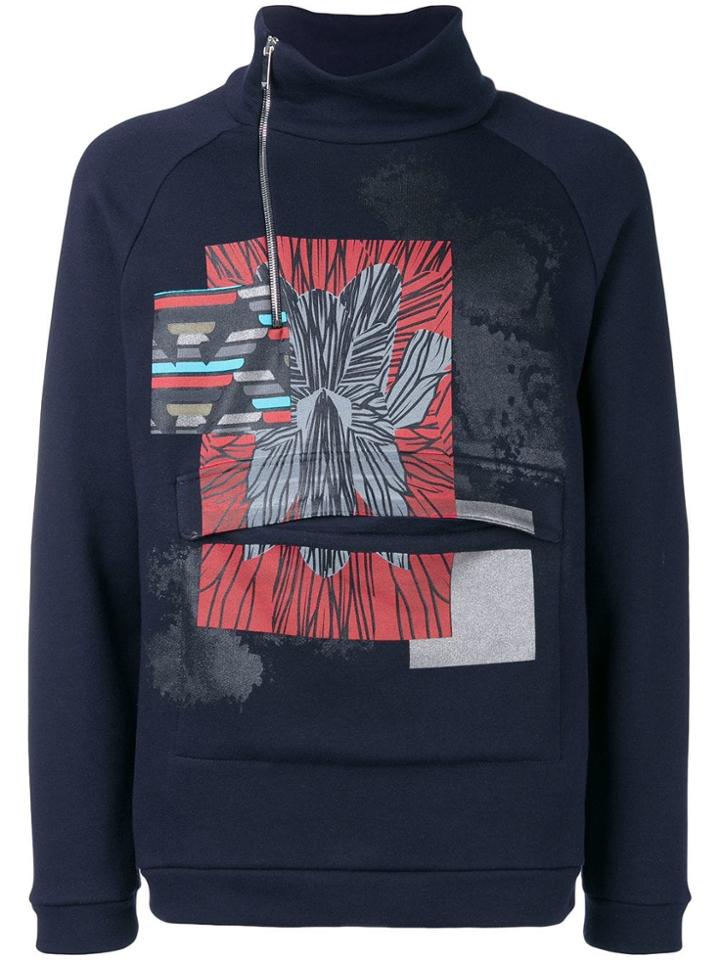 Emporio Armani Printed High Neck Sweatshirt - Blue