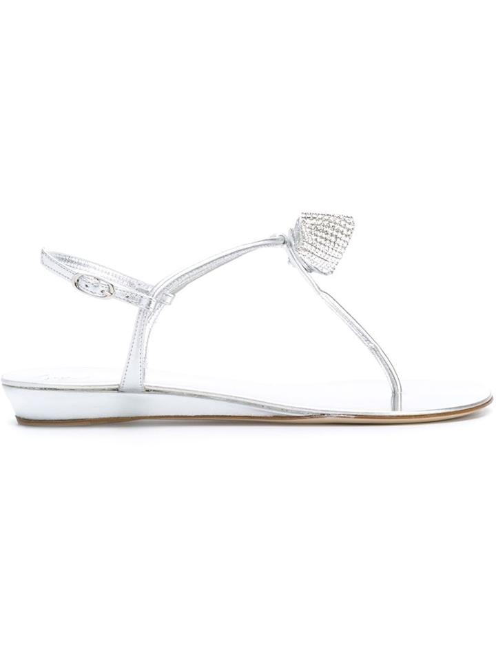 Giuseppe Zanotti Design Gem Bow Sandals, Women's, Size: 41, Grey, Leather/glass