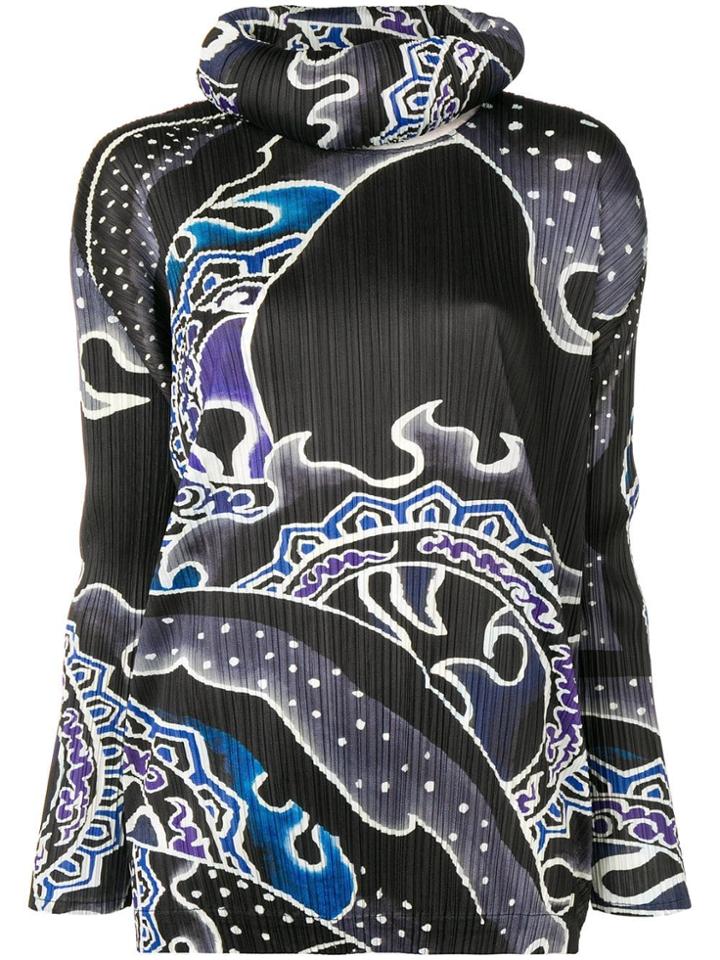 Pleats Please By Issey Miyake Wave Geometric Print Top - Black