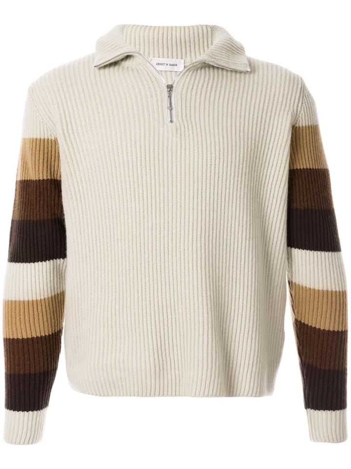 Ernest W. Baker Ribbed Panelled-sleeves Jumper - Neutrals