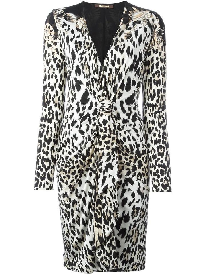 Roberto Cavalli Leopard Motif Fitted Dress, Women's, Size: 44, Black, Silk/wool/viscose