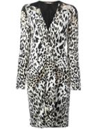 Roberto Cavalli Leopard Motif Fitted Dress, Women's, Size: 44, Black, Silk/wool/viscose