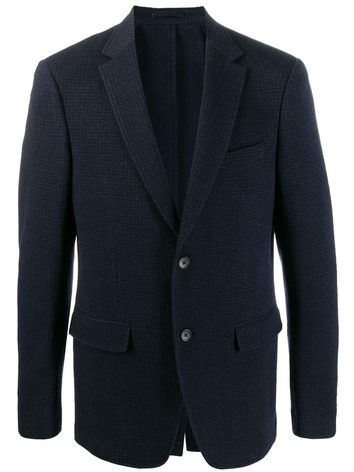 Salvatore Ferragamo Tonal Houndstooth Blazer Jacket - Blue