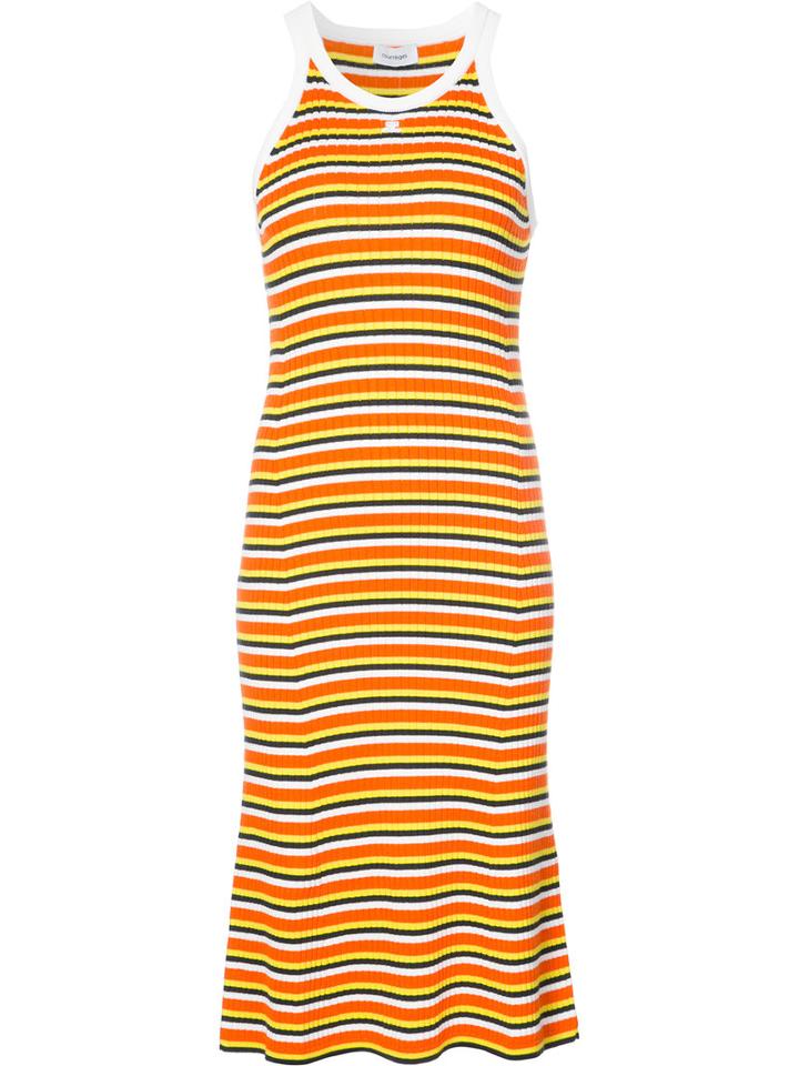 Courrèges - Striped Midi Tank Dress - Women - Cotton/cashmere - 3, Yellow/orange, Cotton/cashmere