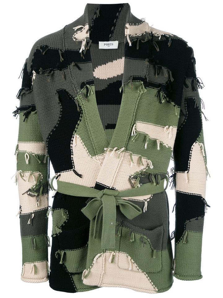 Ports 1961 Shawl Lapel Belted Cardigan, Men's, Size: Small, Green, Cotton/polyamide