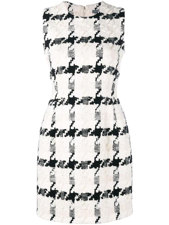 Alexander Mcqueen Houndstooth Mini Dress, Women's, Size: 40, White, Cotton/silk/linen/flax