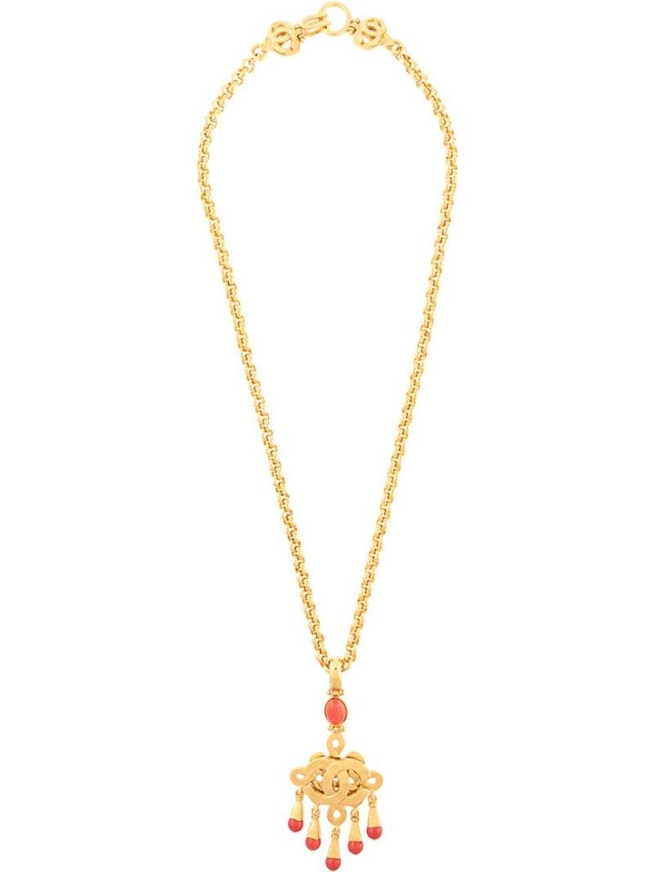 Chanel Pre-owned Cc Logos Stone Gold Chain Necklace