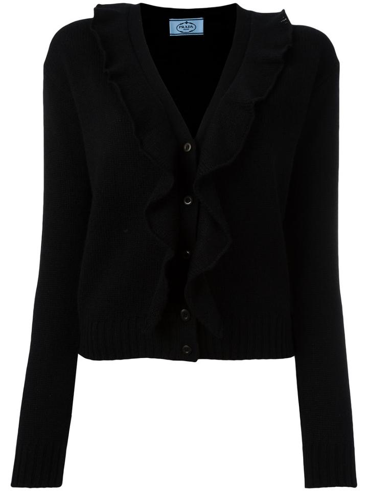 Prada Ruffled Cardigan, Women's, Size: 44, Black, Cashmere