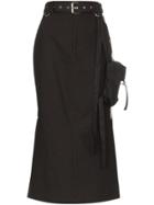 Hyein Seo Utility Pouch Belted Cotton Midi Skirt - Black