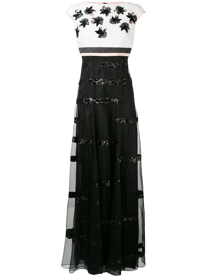 Talbot Runhof - Floral Embellished Gown - Women - Polyester/acetate/cupro/silk Organza - 44, Black, Polyester/acetate/cupro/silk Organza
