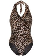 Ganni Avalon Leopard Print Ruffle Swimsuit - Brown