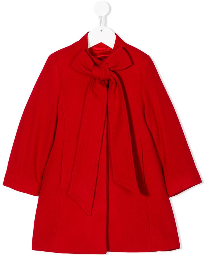 Oscar De La Renta Kids Bow Front Coat - Red