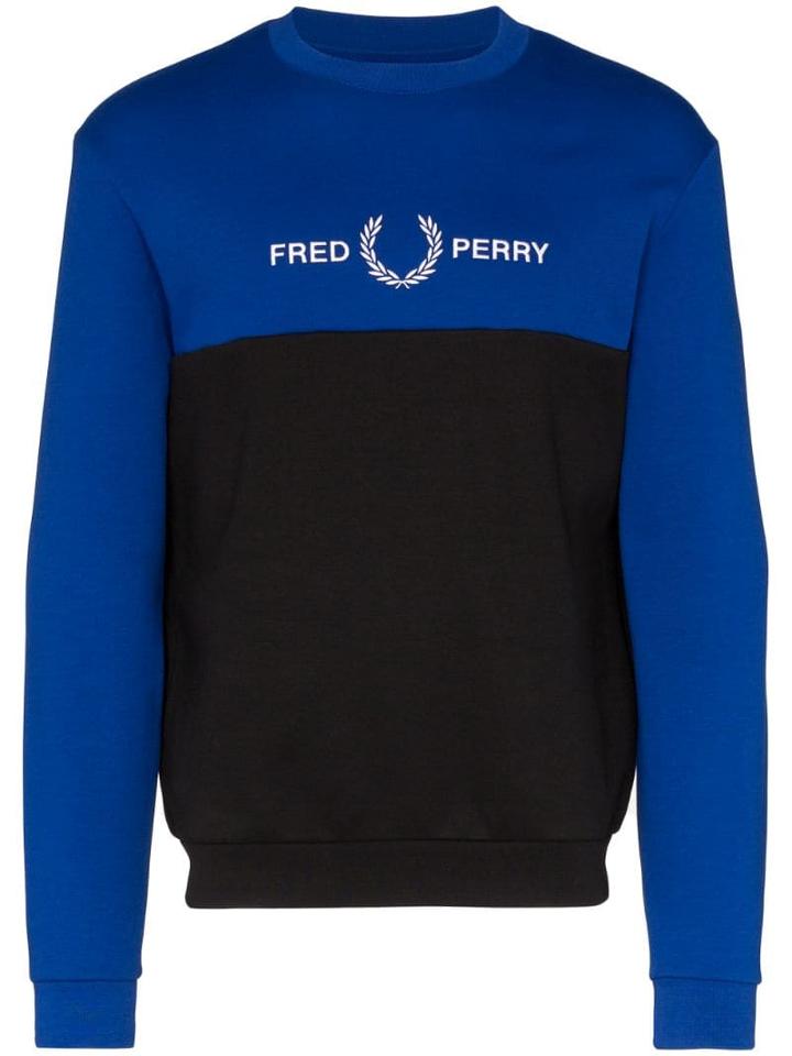 Fred Perry Logo Printed Colour-block Sweatshirt - Blue