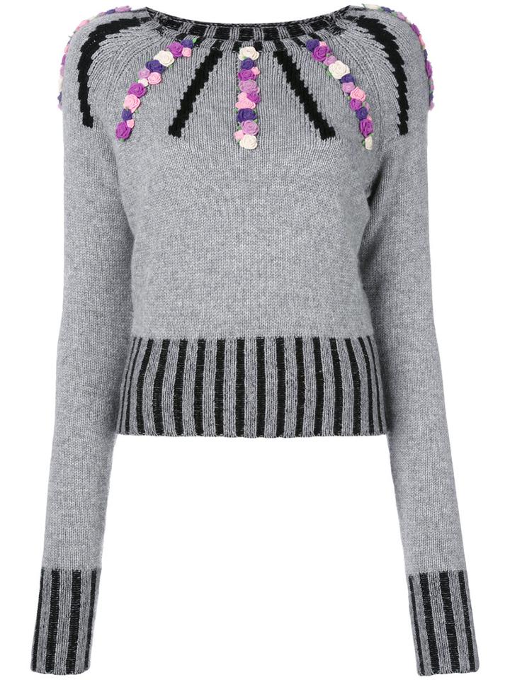 Olympia Le-tan - Embroidered Sweater - Women - Cashmere - M, Grey, Cashmere