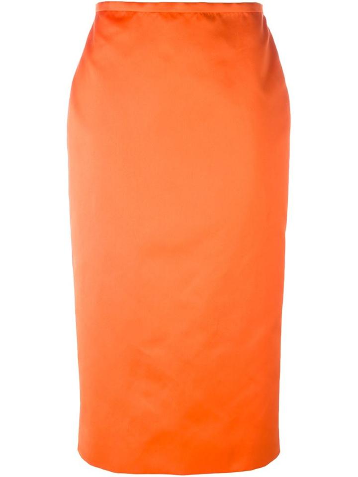 Rochas Midi Pencil Skirt, Women's, Size: 40, Yellow/orange, Polyester/silk