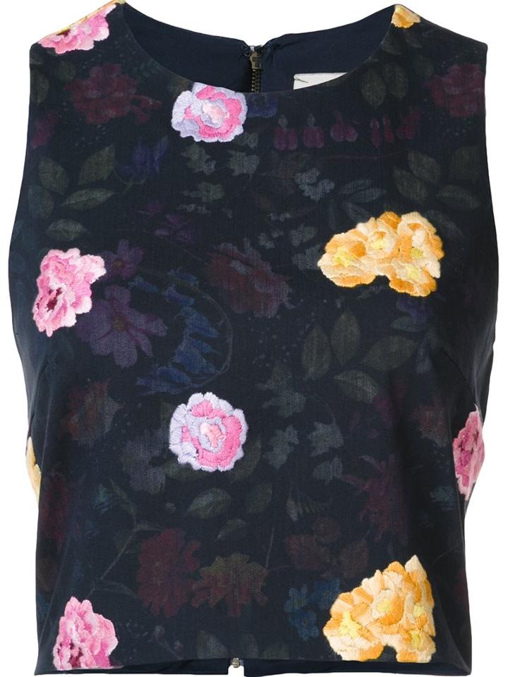 Nicole Miller Floral Embroidered Cropped Top