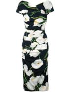 Dolce & Gabbana Tulip Print Midi Dress, Women's, Size: 38, Black, Silk/spandex/elastane