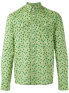 Prada Turtle Print Button-down Shirt, Men's, Size: 41, Green, Cotton