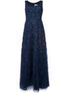 Carolina Herrera - Embroidered Textured Gown - Women - Silk/nylon - 16, Blue, Silk/nylon