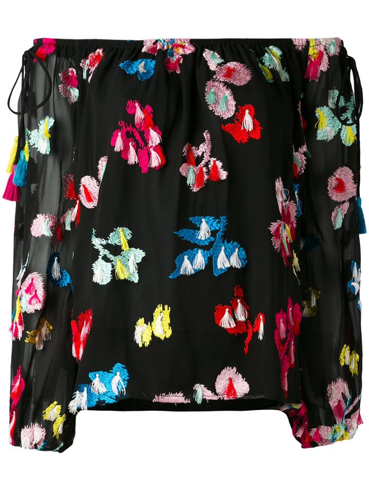 Tanya Taylor - Embroidered Off-shoulder Blouse - Women - Silk/polyester/viscose - 2, Black, Silk/polyester/viscose