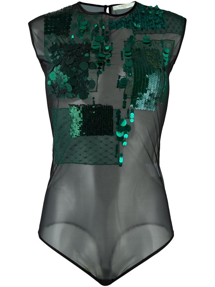 Amen Sequin-embellished Mesh Bodysuit, Women's, Size: 36, Black, Polyamide/spandex/elastane/pvc