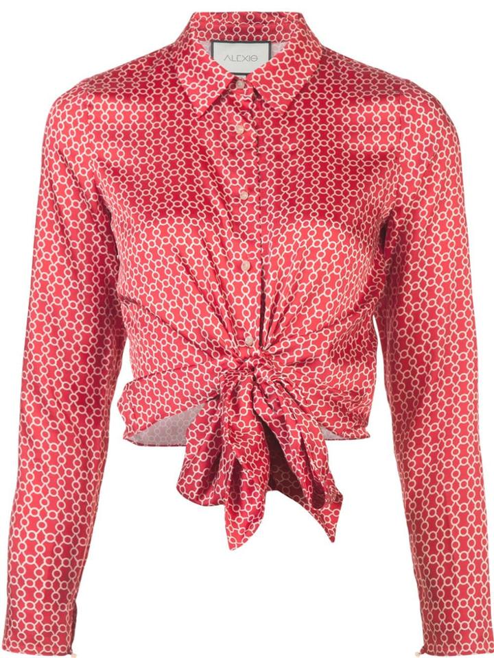 Alexis Tie Front Printed Shirt - Red